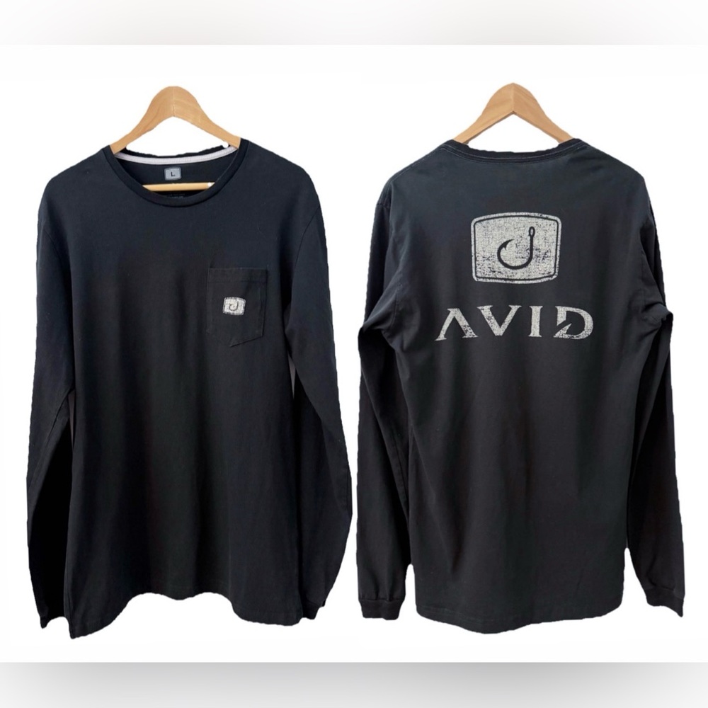 AVID Gear Men’s Long Sleeve T Shirt Large Black Pocket Distressed Logo